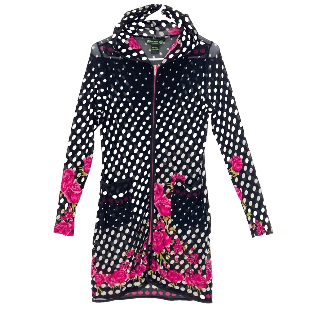 Sheer Fish Net Overlay Hooded Duster Silvia Oh Monte Milano Cover‎ Up Womens S